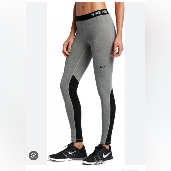 Nike pro warm tights grey black running color block mesh back compression S - Picture 13 of 13